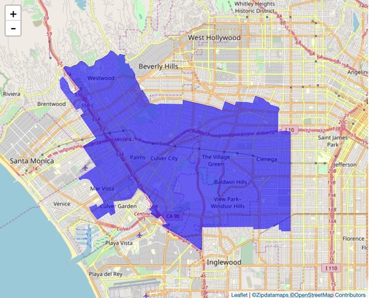 NEIGHBORHOOD: The 54th Assembly district includes Beverlywood, Pico-Robertson, Westwood and other areas where most Shalhevet students live. 

Photo by zipdatamaps.com