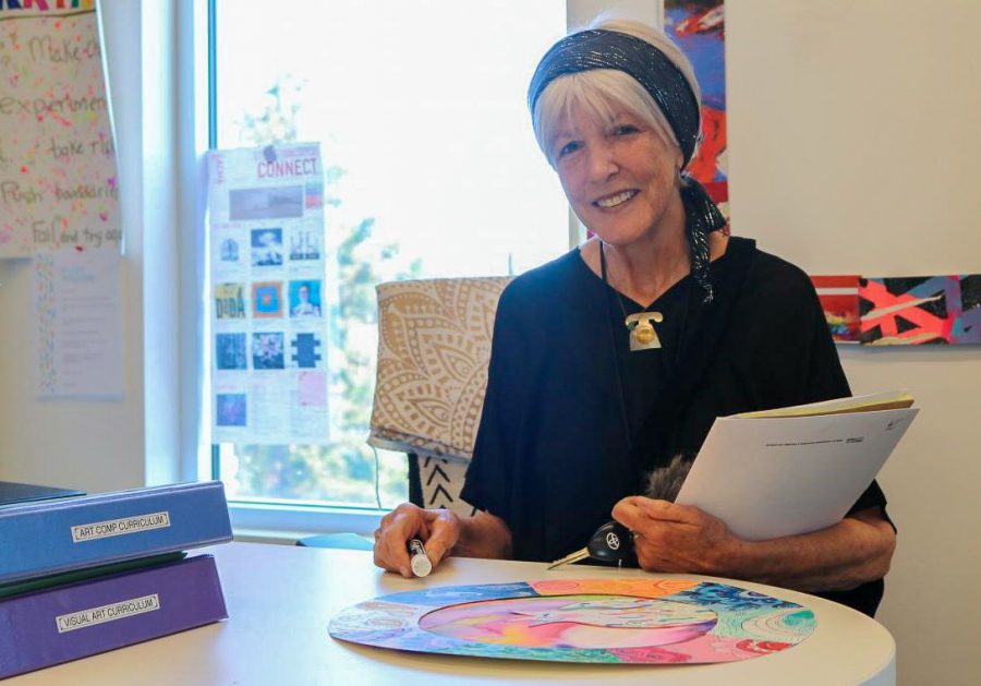 SPACE: Roen posed in the Art Room in 2019. In Shalhevet’s old and new buildings, the rooms were always covered with art of hers and her students, and became not only a place for art class, but a place to relax and chat with Roen throughout the school day.