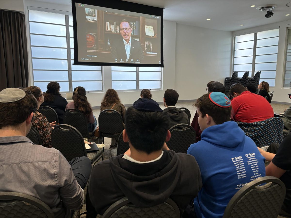 THURSDAY: Students at JSPA’s 2024 convention watched as Pennsylvania Gov. Josh Shapiro, above, was interviewed for a national Zoom audience by JSPA’s scholar-in-residence, Ami Eden of 70 Faces Media