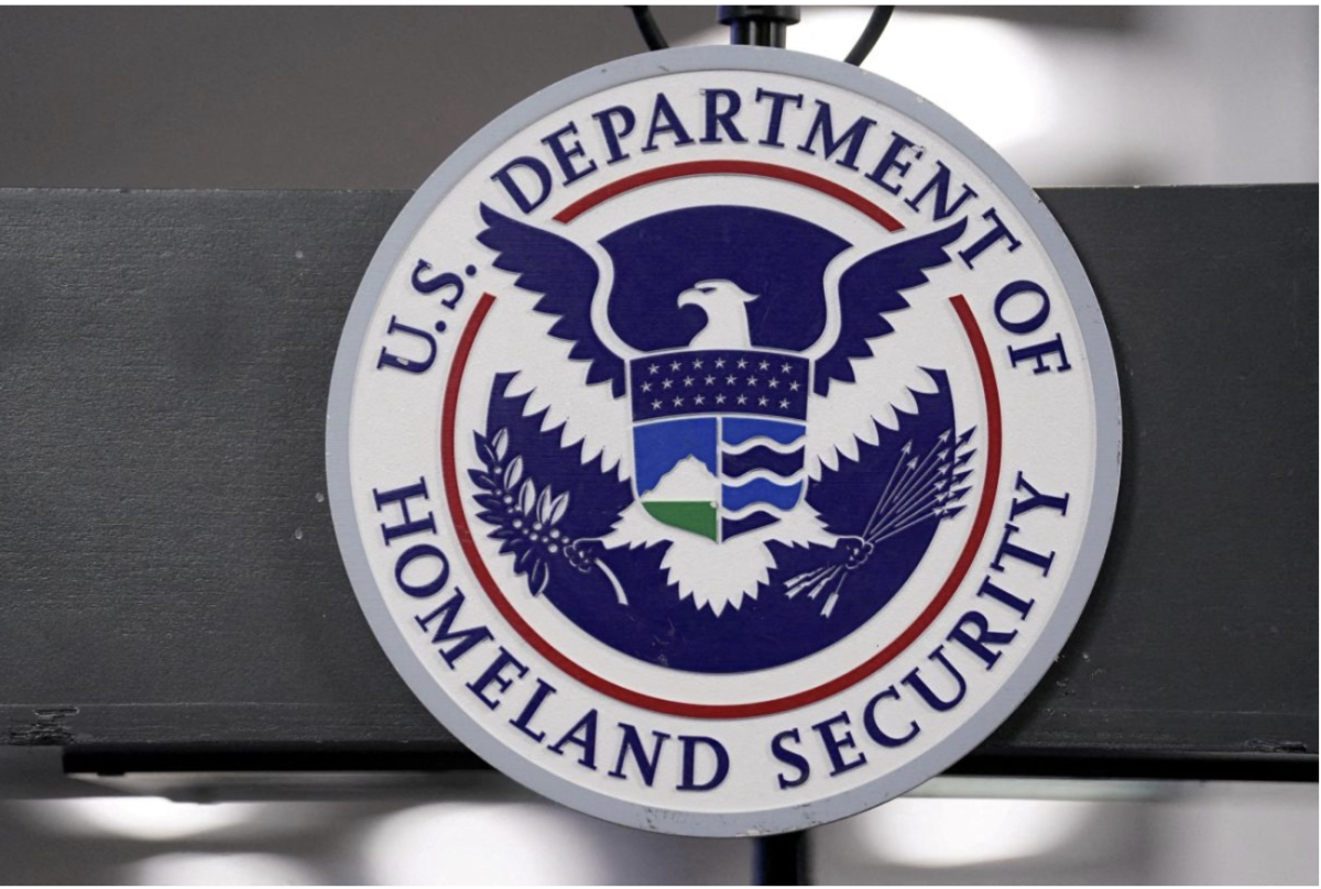 The U.S. Department of Homeland Security seal is displayed at the FEMA National Response Coordination Center in Washington, D.C., Jan. 24, 2026. 